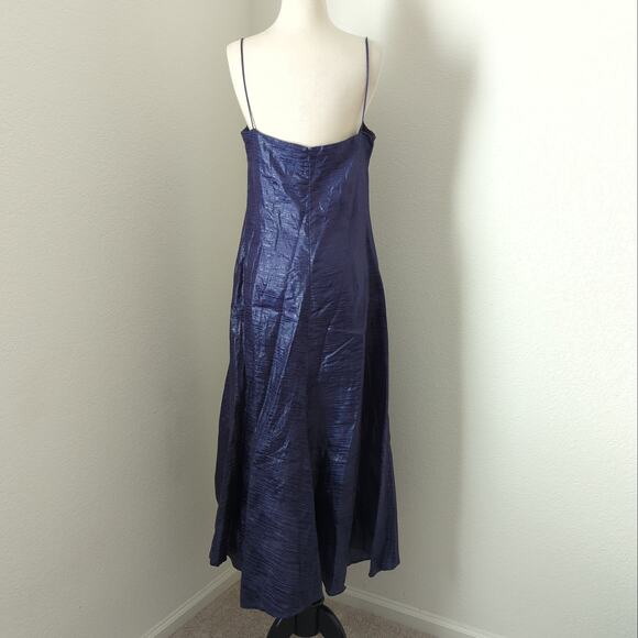 VTG Gai Mattiolo Couture Womens 90s Blue Shiny Slip Dress Linen Italy Size 12 - Picture 4 of 10